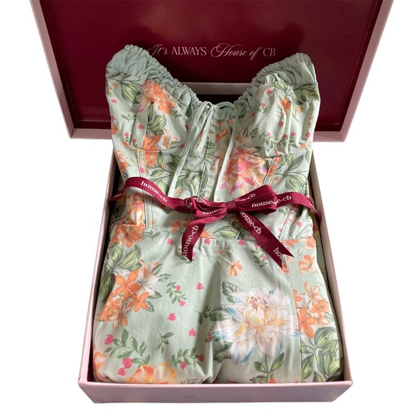 House of CB Sabrina Floral Print Corset Bustier Midi Floral Dress with Box - Picture 2 of 15
